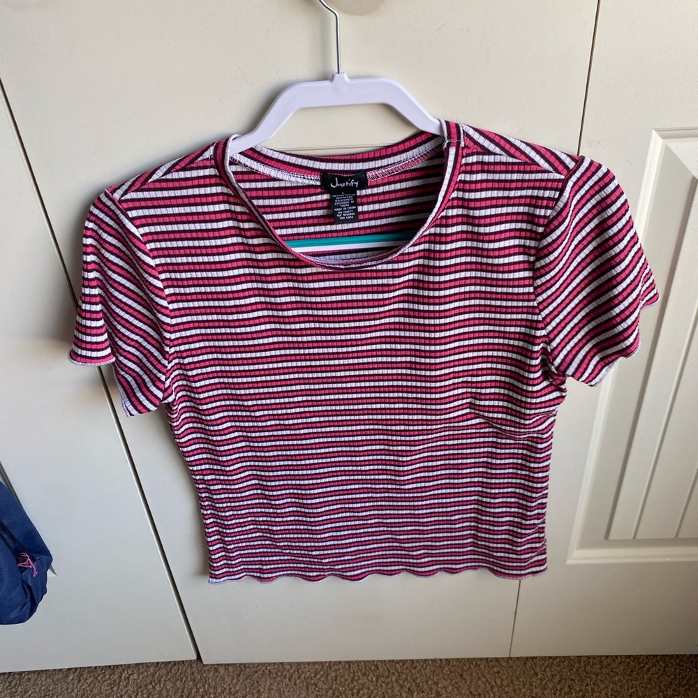 Justify pink,black, and white stripped shirt